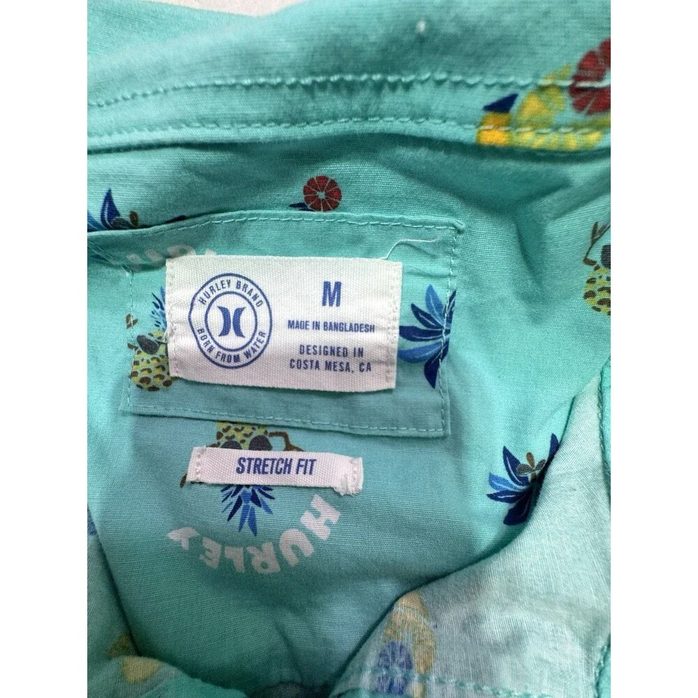 Hurley Men's Teal Party Hawaiian Short Sleeve Button Up Shirt‎ M Bright AOP